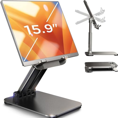 LISEN Tablet Stand for Desk, Adjustable iPad Stand Holder Portable Monitor Stand, iPad 10th Generation Accessories for Office Kindle iPad Pro 4-15.5'