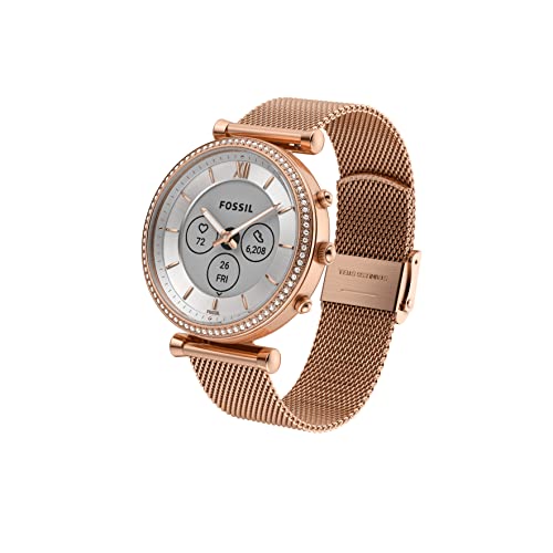 Fossil Women's Carlie Gen 6 Hybrid 38mm Stainless Steel Mesh Smart Watch, Color: Rose Gold (Model: FTW7075)