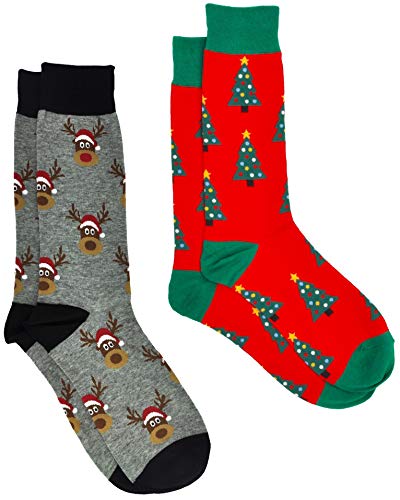 360 Threads Mens Novelty Socks - 2 Pair Set (Christmas Trees & Reindeer)