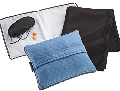 Lewis N. Clark Ultimate Comfort Set + Portable Travel Kit for Airplane, Includes Inflatable Pillow + Zippered Carrying Case, Cozy Fleece Blanket, Eye Mask for Sleeping & Foam Ear Plugs, Black