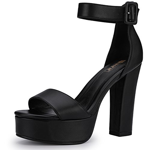 IDIFU 5 inch Platform Heels for Women IN5 Sabrina Sandals Chunky High Heels Ankle Strap Sexy Elegant Shoes at Wedding Bridal Evening Party(7, Black Pu)