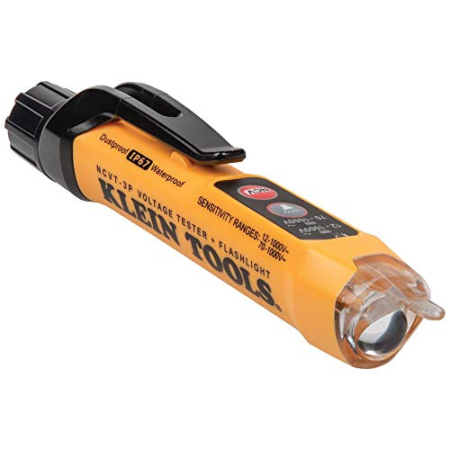 Klein Tools NCVT3P Dual Range Non Contact Voltage Tester, 12 - 1000V AC Pen, Flashlight, Audible and Flashing LED Alarms, Pocket Clip green