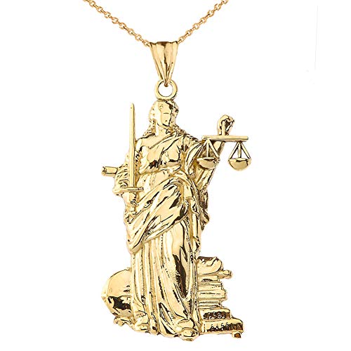 Elegant Lady Justice Pendant Necklace in Solid 10k Yellow Gold, 18'