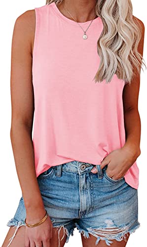 JAWINT Women's Casual Tank Tops Summer Crewneck Sleeveless Tunic Flowy Loose Shirts Pink