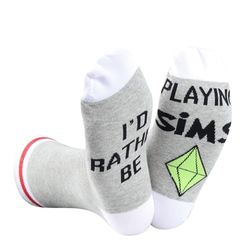 2 Pairs Video Game Gift Gamer Gift I’d Rather Be Playing Sims Game Gift Funny Gaming Socks for Game Lover (Playing Sims)