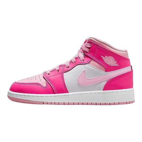 Nike Air Jordan 1 Mid GS Youth Fierce Medium Soft Pink/Fierce Pink FD8780 116 - Size 7y, White/Med Soft Pink, 7 Big Kid