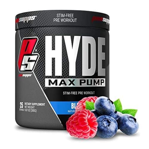 PROSUPPS Hyde Max Pump Pre Workout for Men and Women - Nitric Oxide Supplement for Pump and Endurance - Stimulant Free Pre Workout to Promote Blood Flow and Muscle Strength (Blue Razz, 25 Servings)