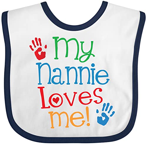 inktastic My Nannie Loves Me Baby Bib White and Navy 3ea85