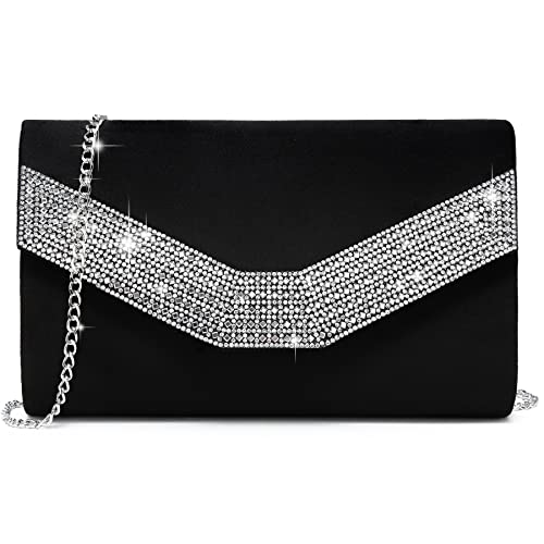 Dasein Women's Evening Bags Formal Party Clutches Wedding Purses Cocktail Prom Handbags (1-Rhinestone Black)