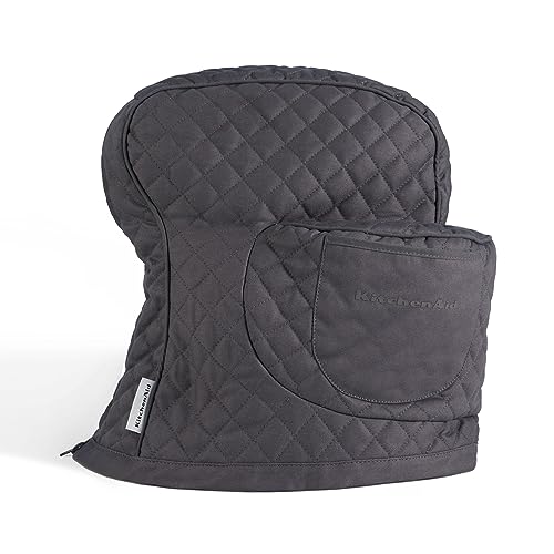 KITCHENAID Fitted Tilt-Head Solid Stand Mixer Cover with Storage Pocket, Quilted 100% Cotton, Charcoal Grey, 14.4'x18'x10'