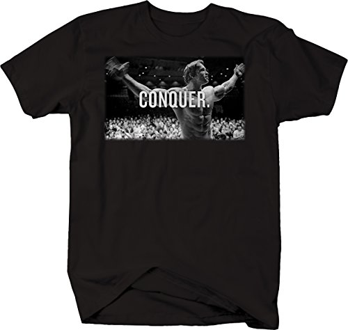 Arnold Conquer Vintage Bodybuilding Gym Motivation Workout T Shirt Large Jet Black