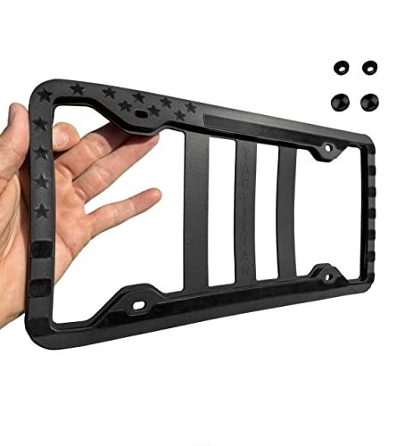 TACTILIAN Original Silicone American Flag License Plate Frame Holder - Subdued 3D Stars and Stripes USA Flag Gloss on Matte Cover for Car Truck Van SUV - Auto Exterior Accessories