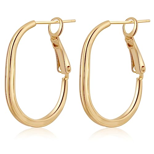 ToHeart 14k Gold Hoop Earrings for Womens Rectangle Hoop Earrings Gold Plated Small Hoops