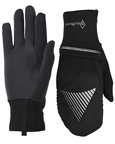 TrailHeads Women's Touchscreen Gloves with Reflective Waterproof Mitten Shell - Convertible Running Gloves - Black - Reflective - Small/Medium