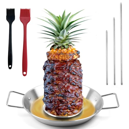 Fengzhe Al Pastor Skewer for Grill,Stainless Steel Vertical Skewer, Brazilian Spit Stand with 3 Removable Spikes &Brushes,Perfect for Tacos Al Pastor, Shawarma, Kebabs on Smoker, Oven, BBQ.