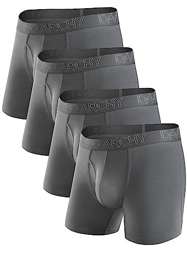 DAVID ARCHY Mens Underwear Bamboo Rayon Boxer Briefs Breathable and Soft with Fly Underwear for Men 4 Pack (M, Dark Gray - 5.5' in 4 Pack)
