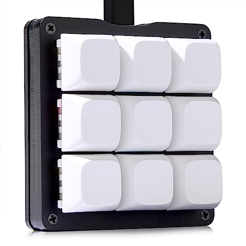 Koolertron One Handed Macro Mechanical Keyboard, 9 Keys Mini Macro Keyboard, RGB LED Backlit Portable Programmable Keypad with Red Switches, DIY White Blank PBT Keycaps for Men Gamers Editors Designer