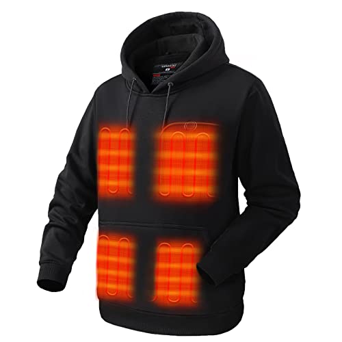 Venustas Pullover Heated Hoodie with battery pack 7.4V for Unisex with 5 heating zones, heated sweatshirt for men and women Black