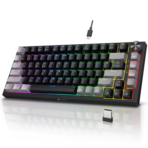 KOORUI Wireless RGB Gaming Keyboard 75 Percent,Triple Mode Bluetooth/2.4Ghz/USB-C Hot Swappable Mechanical Keyboard,82 Keys Wireless Gaming Keyboard with 4000mAh Battery for Mac/Win/Linux
