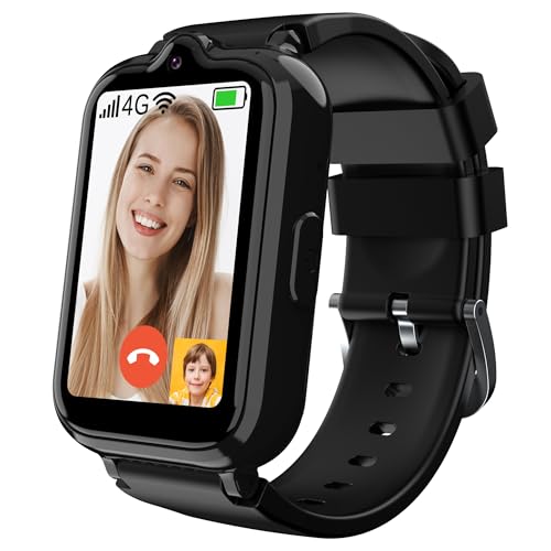 4G Kids Smart Watch with GPS Tracker & Video Calling Kids Cell Phone Watch for Boys Age 5-12, SOS Call Video Voice Chat Camera Alarm Clock Pedometer GPS Tracker Watch for Kids (Including SIM Card)