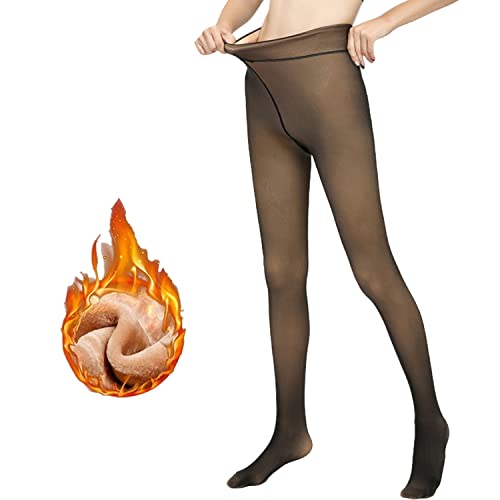 Mitid Fleece Lined Tights Women Leggings Thermal Pantyhose Fake Translucent Opaque High Waisted Winter Warm Sheer Tight (Thick - 220g)