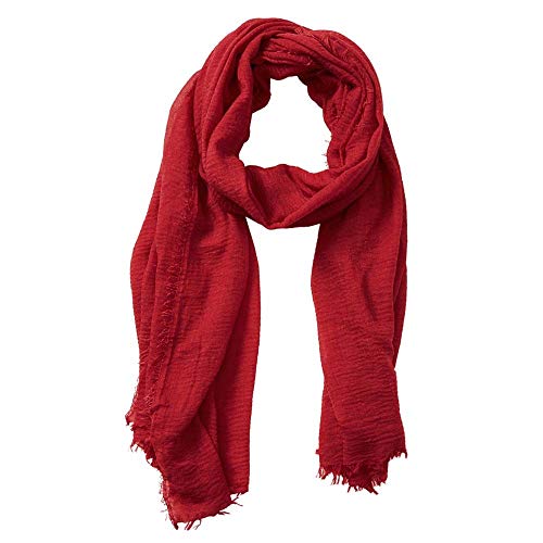 XRDSS Summer Cotton Blend Crinkle Vintage Soft Scarf with Fringed Edges 35' × 70' (Red)