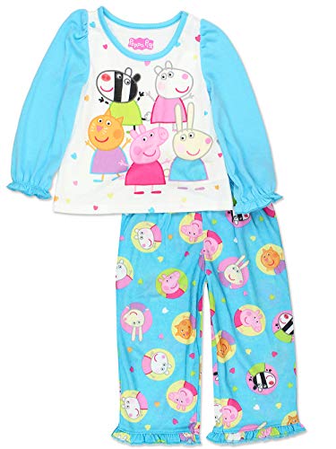 Peppa Pig Girls Toddler Soft Polyester Long Sleeve Pajamas (3T, Long Sleeve Blue)