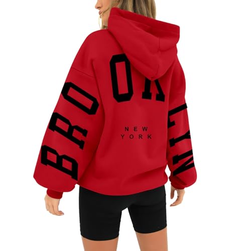  Today 2023 Brooklynia Print Oversized Hoodies For Womens Fall Fashion 2023 Crewneck Pullover Causal 2023 Trendy Tops Outfits Clearance My Orders Lightning Deals of Today B-red
