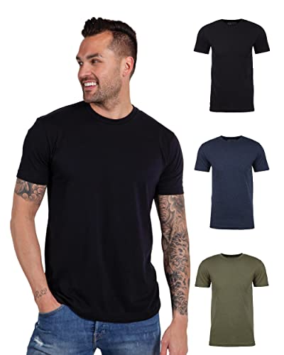 INTO THE AM Premium Men's Fitted Crew Neck Plain Essential Tees 3-Pack - Modern Fit Fresh Classic Short Sleeve T-Shirts for Men (Black/Navy/Olive Green, Medium)