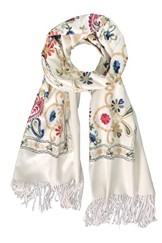 Urban CoCo Women's Embroidered Tassel Long Shawl Oversize Scarf Wraps for Women (#4-White)