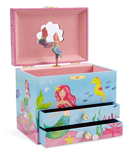 Jewelkeeper Mermaid Musical Jewelry Box, Underwater Design with Two Pullout Drawers, Over The Waves Tune