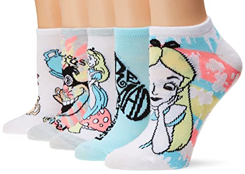 Disney womens Alice in Wonderland 5 Pack No Show Casual Sock, Grey, 9 11 US