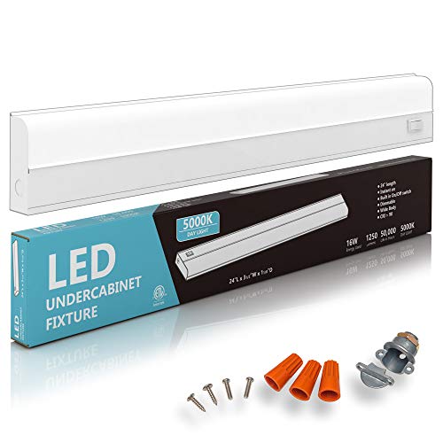 Hardwired LED Under Cabinet Task Lighting - 16 Watt, 24', Dimmable, CRI90, 5000K (Day Light), Wide Body, Long Lasting Metal Base with Frost Lens