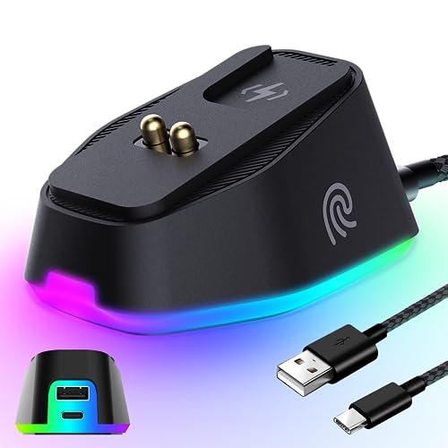 Charging Dock for Razer Wireless Gaming Mouse Naga pro Basilisk Ultimate Viper Ultimate DeathAdder V2 Pro Magnetic Black Charger Dock RGB Lights Type-C Charging Cable Anti-Slip Base