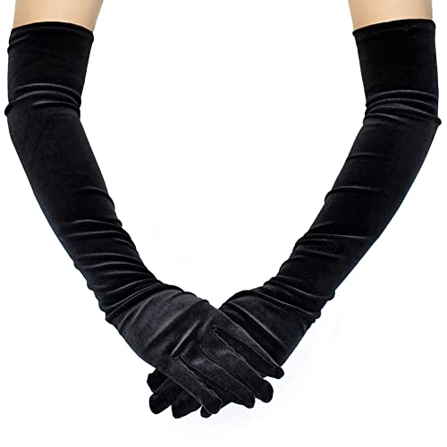 Acenail Long Velvet Women’s Gloves Elbow Length Flapper Gloves Finger Opera Evening Party Gloves 20s Black Bridal Gloves Wedding Gloves for Women