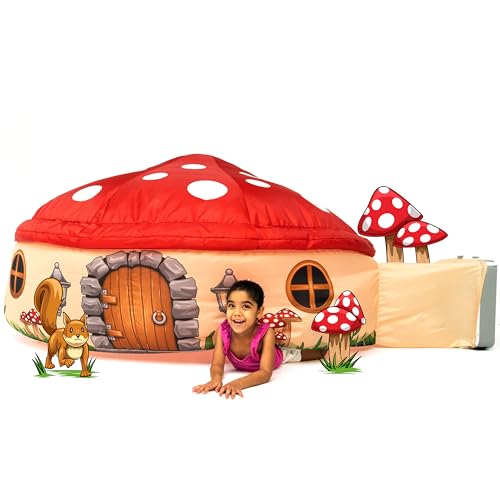 The Original Patented AirFort - Build A Fort in 30 Seconds, Inflatable Fort for Kids, Play Tent for 3-12 Years, A Playhouse Where Imagination Runs Wild, Fan not Included (Mushroom House)