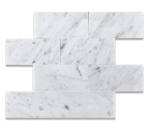 3 X 6 Carrara White Marble Polished Brick Mosaic Tile - 2 pcs. Sample-Set