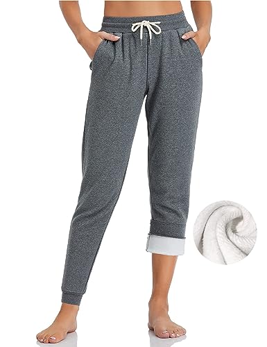 Inno Women's Baby Polar Fleece Lined Jogger Pants Warm Sweatpants Thermal Athletic Lounge, Dark Heather Grey, L, Tall-34 Inseam