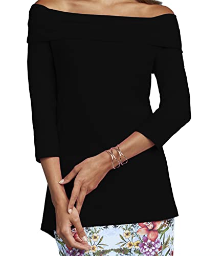 JudyP Women's 3/4 Sleeve Off-The-Shoulder Top M BLK-Black