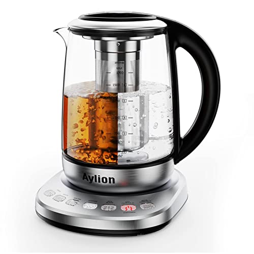 Smart Electric Kettle with Temperature Control, 5 Presets Electric Tea Kettle with Removable Infuser, 2 Hours keep Warm with Auto Shut off, 1.7L, Glass and Stainless Steel, BPA Free