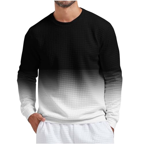 MINzYI Same Day Delivery Items Today's Deals Clearance Mens Ombre Color Sweatshirts Fashion Long Sleeve Crewneck Colorblock Shirts Loose Casual Spring Workout Tops