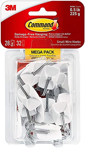 Command Small Wire Toggle Hooks, Damage Free Hanging Wall Hooks with Adhesive Strips, No Tools Wall Hooks for Hanging Organizational Items in Living Spaces, 28 White Hooks and 32 Command Strips