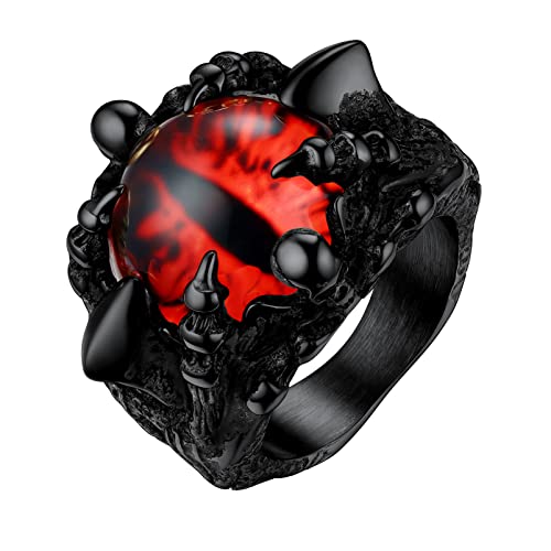 Cool Mens Rings Goth Size 7 Black Dragon Red Eye Pinky Ring