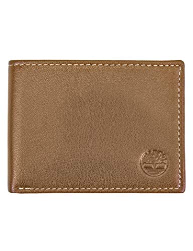 Timberland Men's Leather Passcase Trifold Wallet Hybrid, Tan, One Size