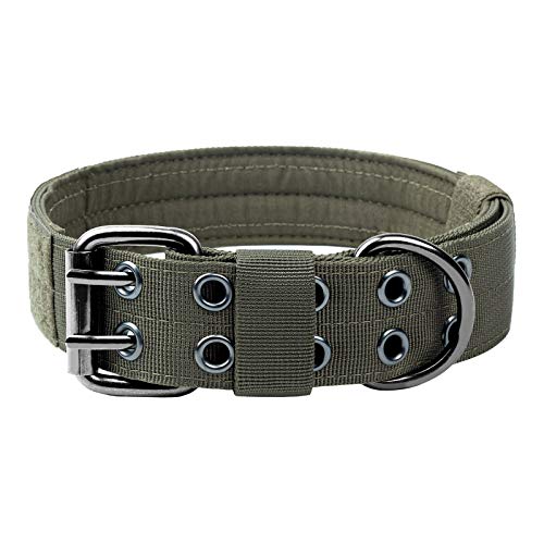 OneTigris Military Adjustable Dog Collar with Metal D Ring & Buckle 2 Sizes (Ranger Green, L)