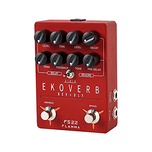 FLAMMA FS22 Stereo Delay & Reverb Combo Effects Pedal Ambient Guitar Pedal with 3 Pairs Combo Effects Reverse Delay Shimmer Reverb Tap Tempo Freeze Trail On Function