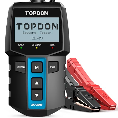 TOPDON BT100 Car Battery Tester 12V Load Tester, 100-2000 CCA Automotive Alternator Tester Digital Auto Battery Analyzer Charging Cranking System Tester for Car Truck Motorcycle ATV SUV Boat Yacht