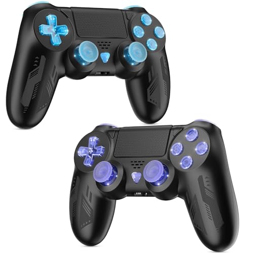 Gamrombo 2 Pack Wireless Controlle Replacement for Custom PS4 Controller, Cool LED Controller Compatible with Playstation 4/Slim/Pro/PC, PS-4 Wireless Controller Support Turbo(LED Light)