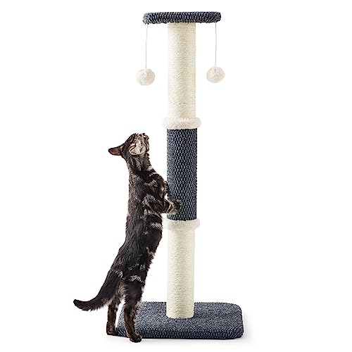 Lesure 36.5' Tall Cat Scratching Post - Highly Resistant Carpet Scratch Post, Premium Sisal Rope Scratch Posts Kitten and Adult Cats, Sturdy Large Scratch Pole with Hanging Ball, Grey