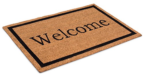BIRDROCK HOME Welcome Coir Doormat - 24 x 36 Inch - Oversized Welcome Mat with Black Border and Natural Fade - Vinyl Backed - Outdoor